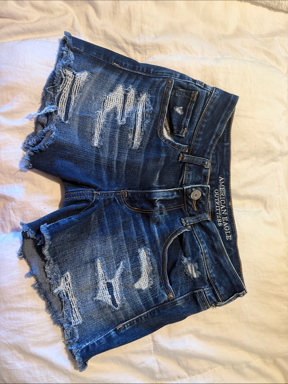 American Eagle Outfitters Distressed Dark Blue Denim Cutoff Shorts